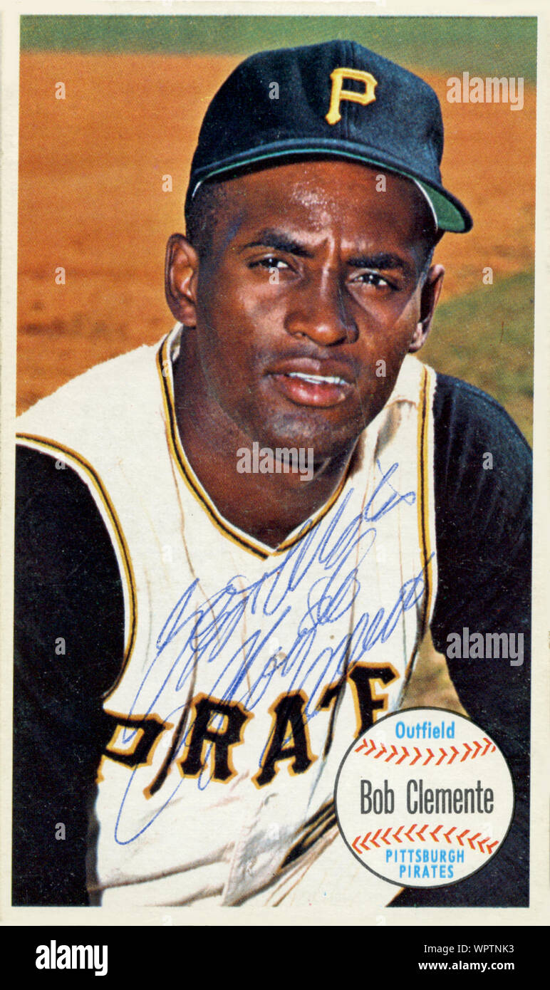 Handsignierte 1960 der era Baseball card der Hall of Fame Spieler Roberto Clemente mit den Pittsburgh Pirates. Stockfoto