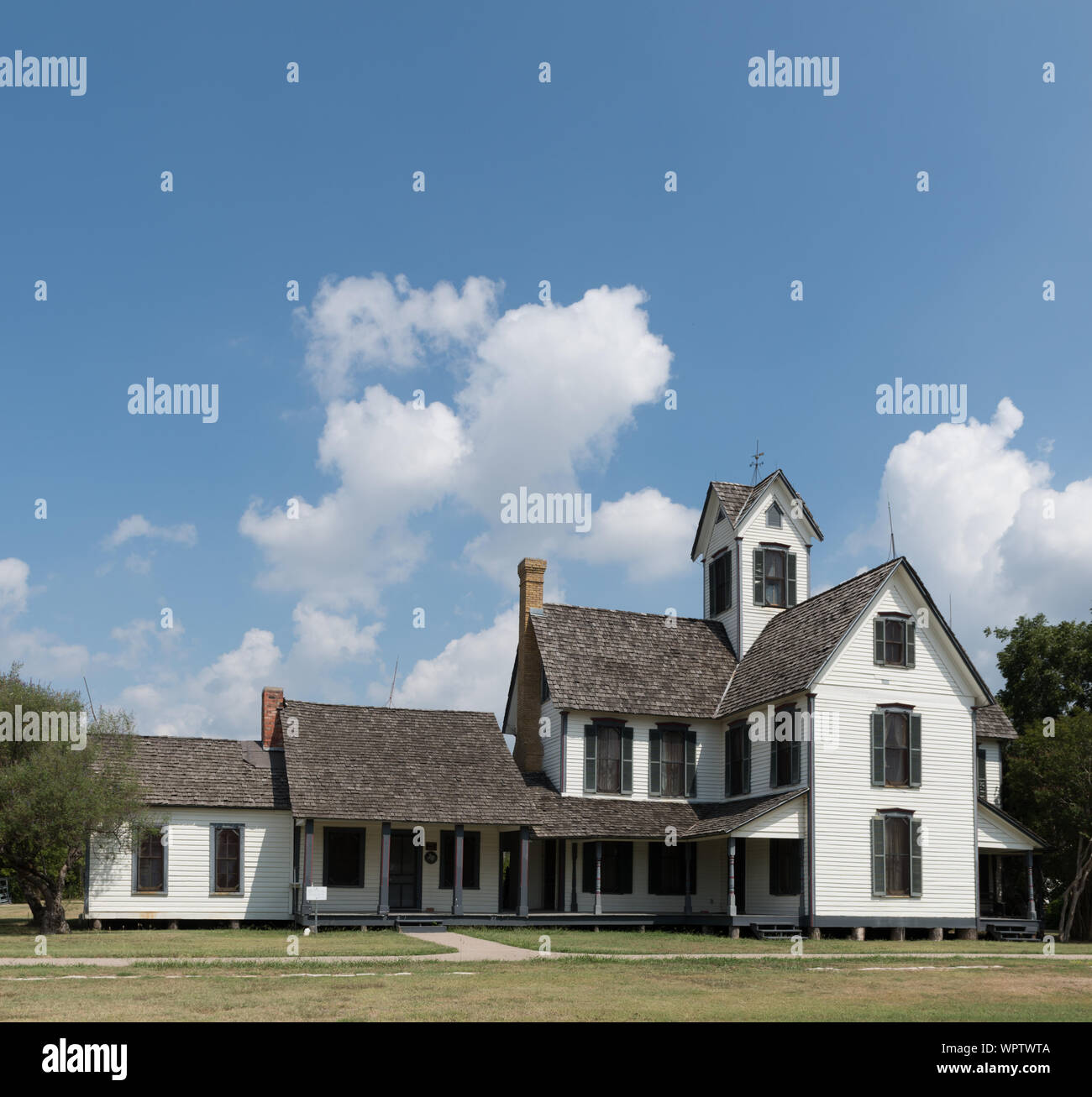 Haupthaus an der Stephen Decatur Lawrence Homestead, Opal Lawrence Historical Park, Mesquite, Texas Stockfoto