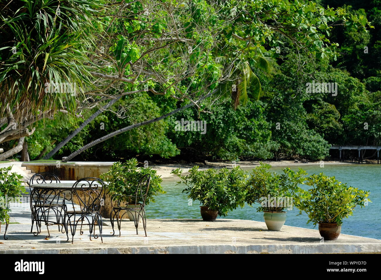 Indonesien Riau Inseln Batam Nongsa entspanntes Sitzen Platz Stockfoto