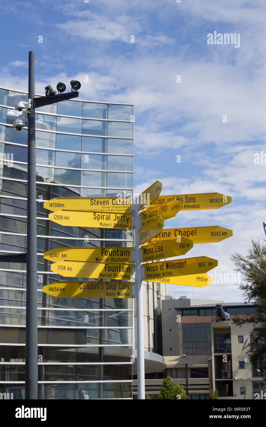Entfernungen zu anderen Städten in Christchurch, Neuseeland Stockfoto