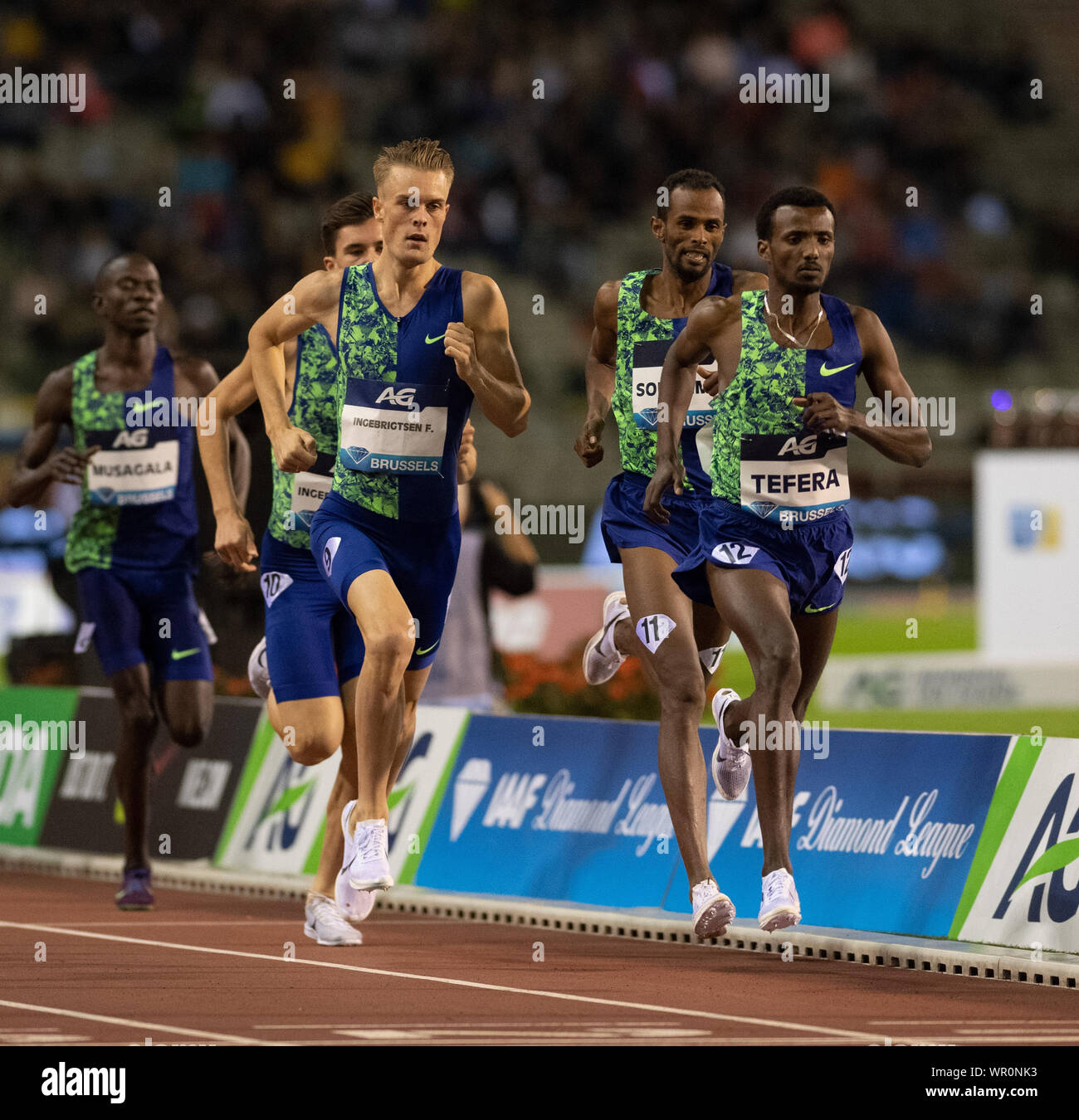 Brüssel, Belgien. 06 Sep, 2019. Filip Ingerbrigtsen (NOR) (L), Samuel Tefera (ETH), die in Aktion während der iaaf Diamond League im König-Baudouin-Stadion in Brüssel. Credit: SOPA Images Limited/Alamy leben Nachrichten Stockfoto