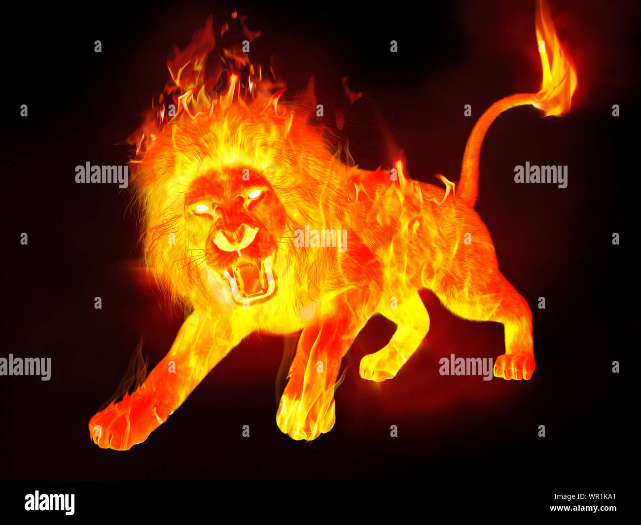 Art Illustration eines Löwen in Flammen. Stockfoto