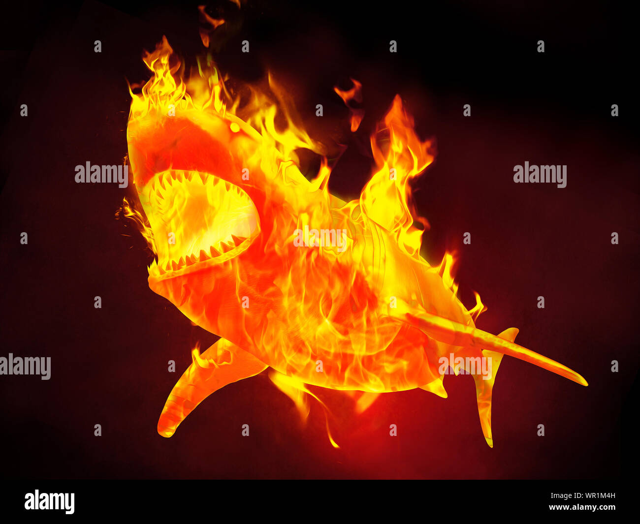 Art Illustration eines Hais in Flammen. Stockfoto