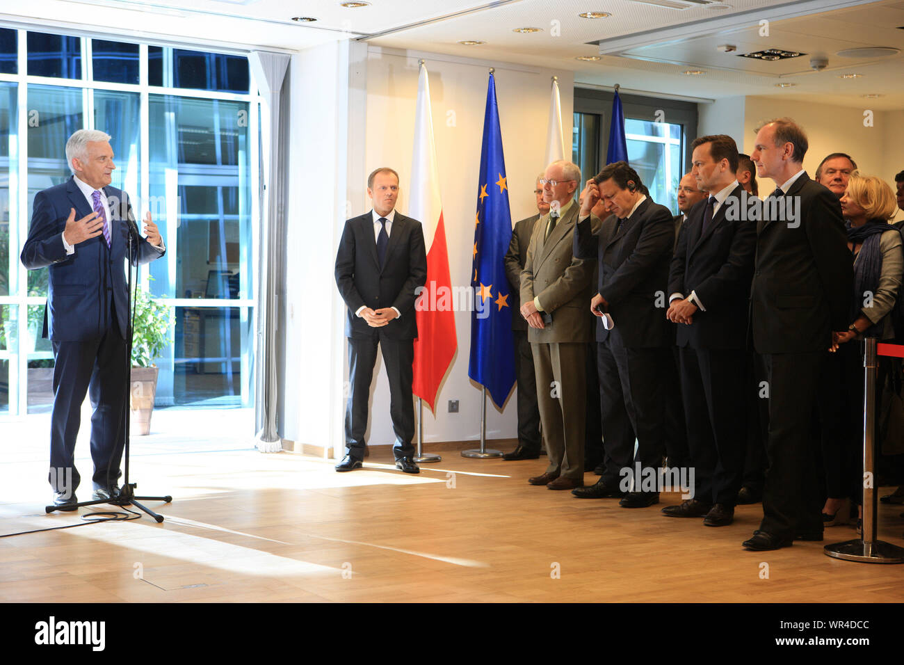 23.05.2011 Brüssel, Belgien. Im Bild: Jerzy Buzek, Donald Tusk, Herman Van Rompuy, Jose Manuel Barroso, Radoslaw Sikorski, Bogdan Klich Stockfoto