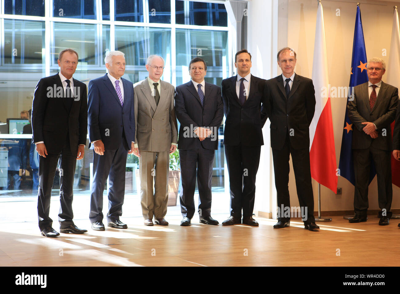 23.05.2011 Brüssel, Belgien. Im Bild: Donald Tusk, Jerzy Buzek, Herman Van Rompuy, Jose Manuel Barroso, Radoslaw Sikorski, Bogdan Klich Stockfoto