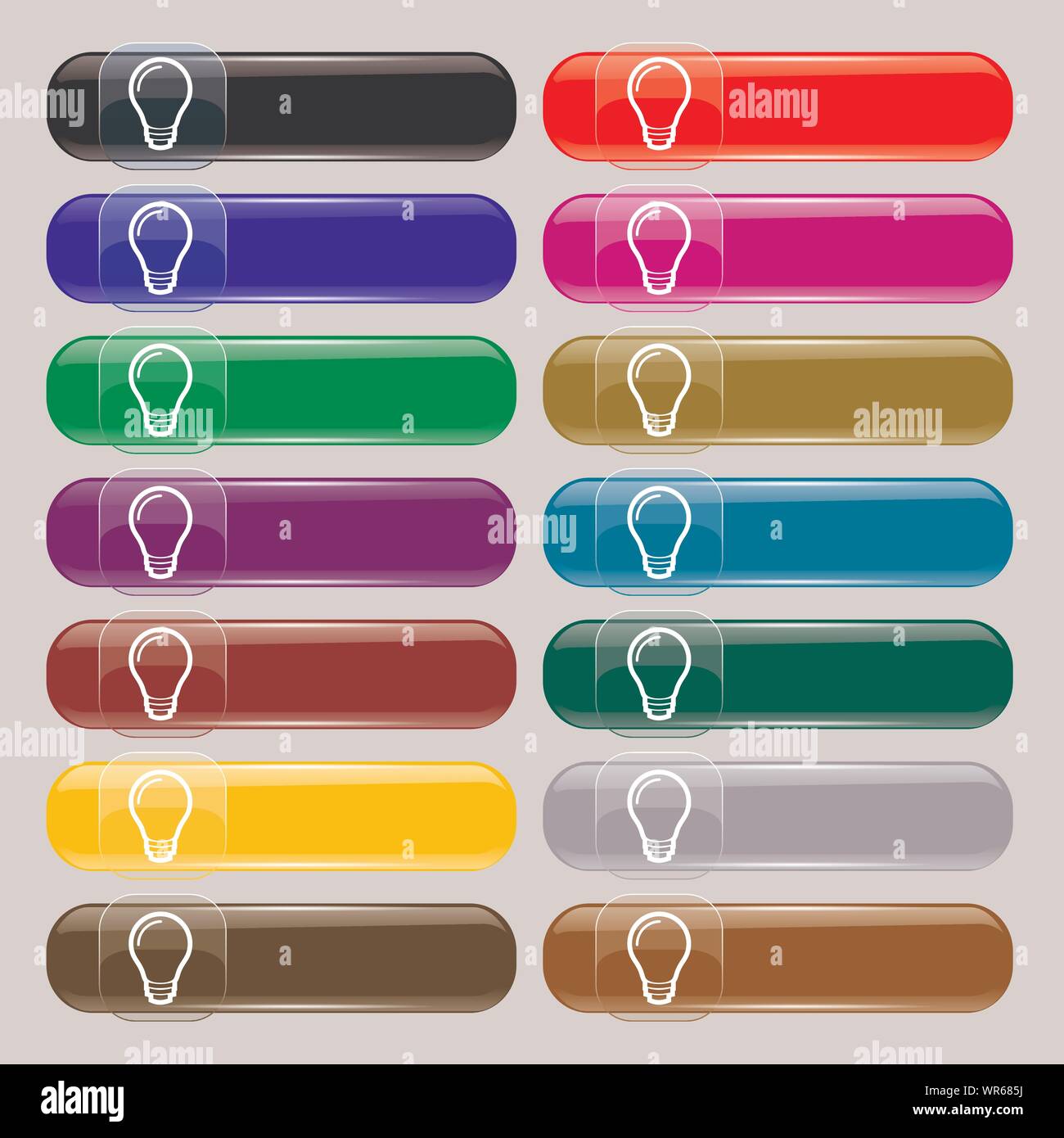 Glühbirne-Symbol Zeichen. Eingestellt von vierzehn bunten Glas-Buttons mit Platz für Text. Vektor Stock Vektor