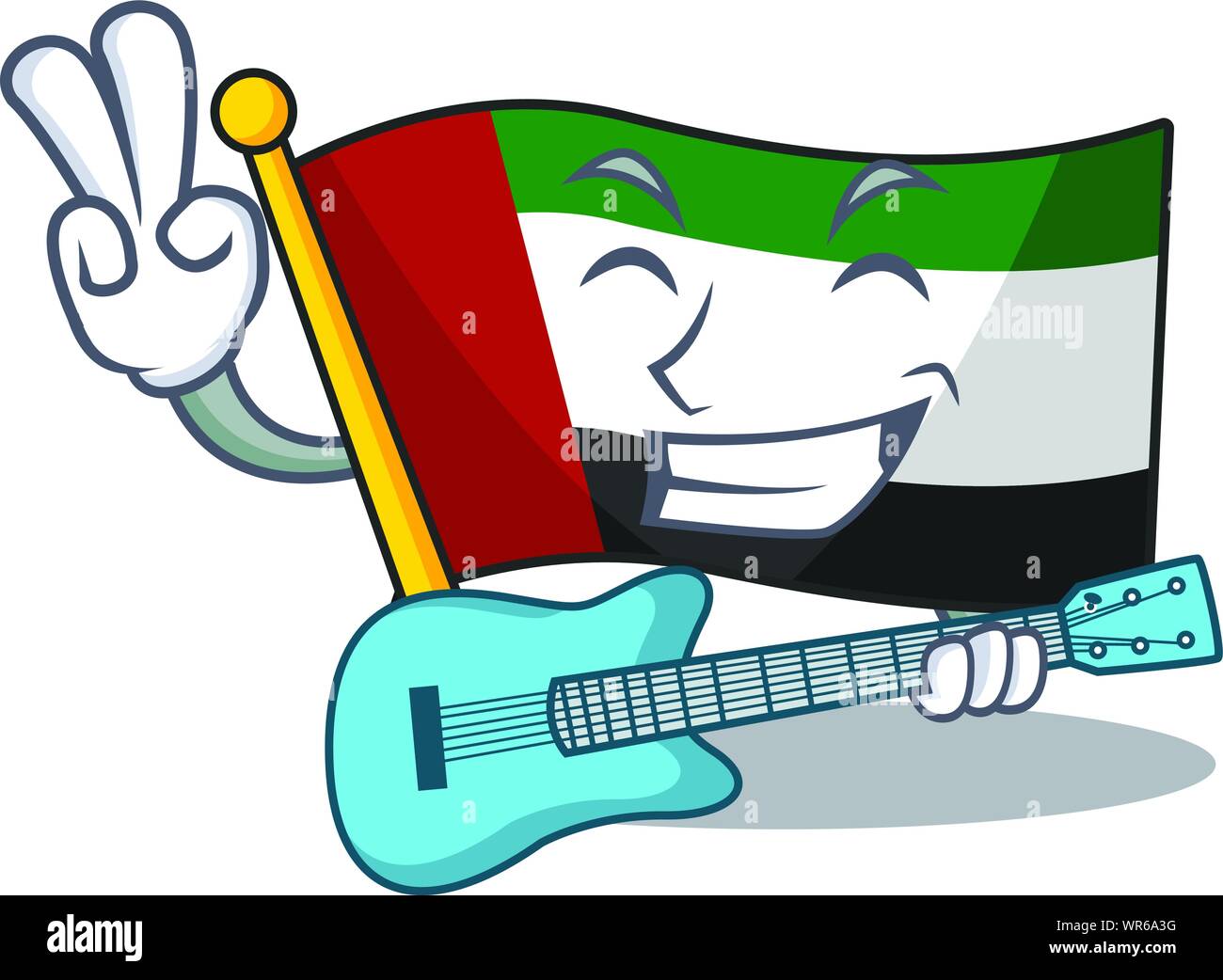 Mit Gitarre Flagge Vereinigte Arabische Emirate auf Maskottchen Stock Vektor