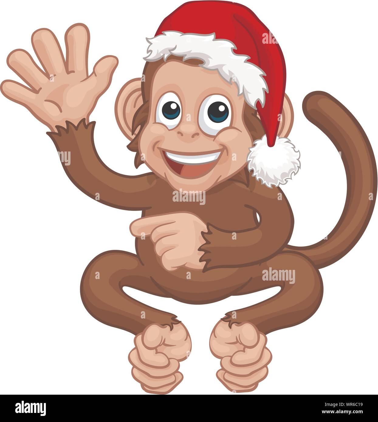 Weihnachten Monkey Zeichentrickfigur in Santa Hut Stock Vektor