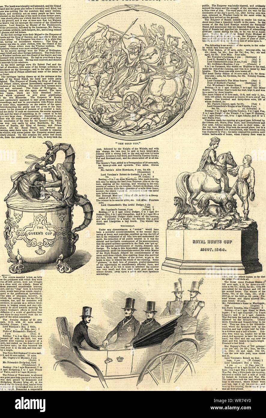 Ascot Rennen. Preis Platte Gold Cup Royal Hunts Cup. Zaristischen Russland König Sachsen 1844 Stockfoto