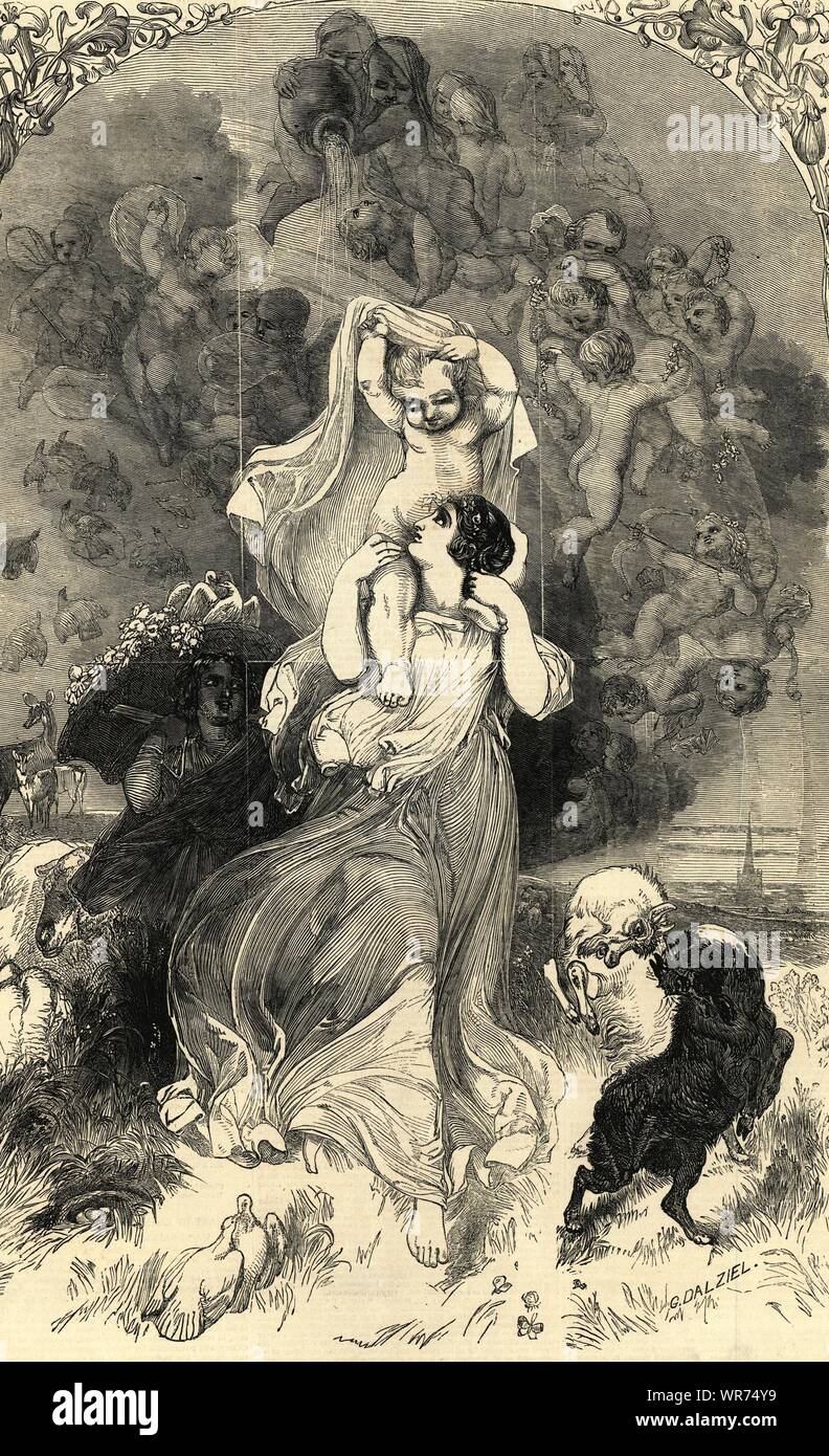 Feder, von William Harvey. Fantasy. Engelchen 1846 Antike ILN volle Seite drucken Stockfoto