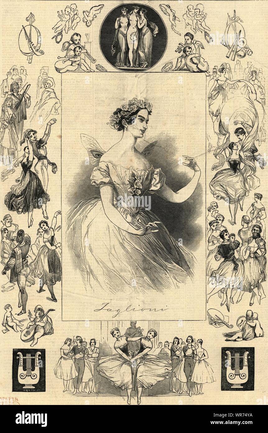Marie Taglioni. Ballett. Ballerina. Schweden/Italien 1845 Antike ILN volle Seite Stockfoto