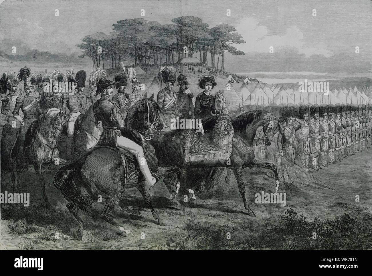 Queen Victoria & Royal Besucher im Camp am Chobham. Surrey. Militaria 1853 Stockfoto