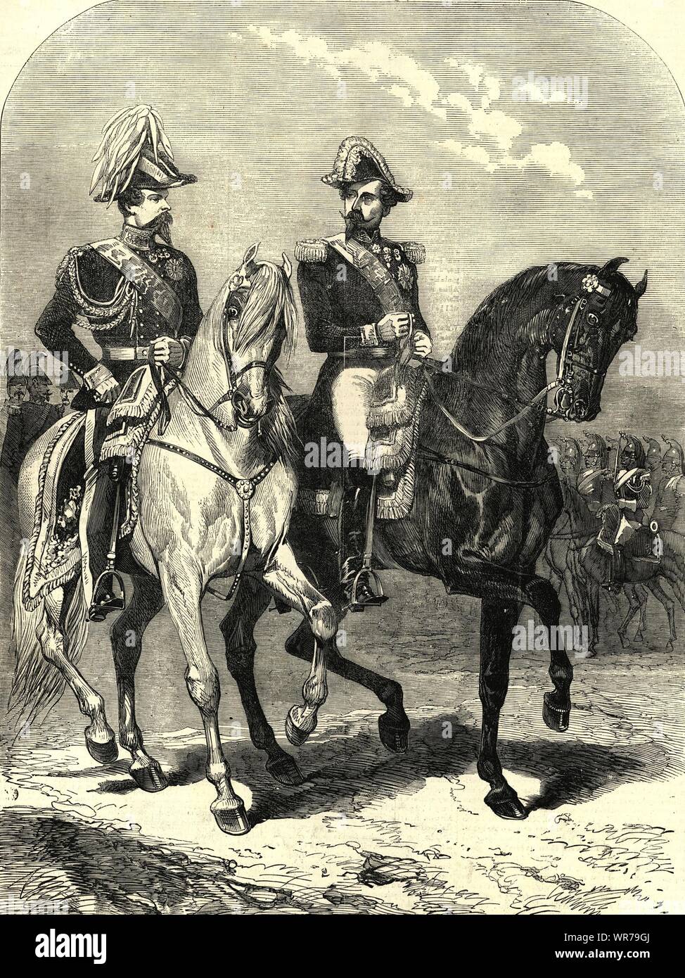 Der König von Sardinien und der französische Kaiser im Grand Review zu Paris 1855 Stockfoto