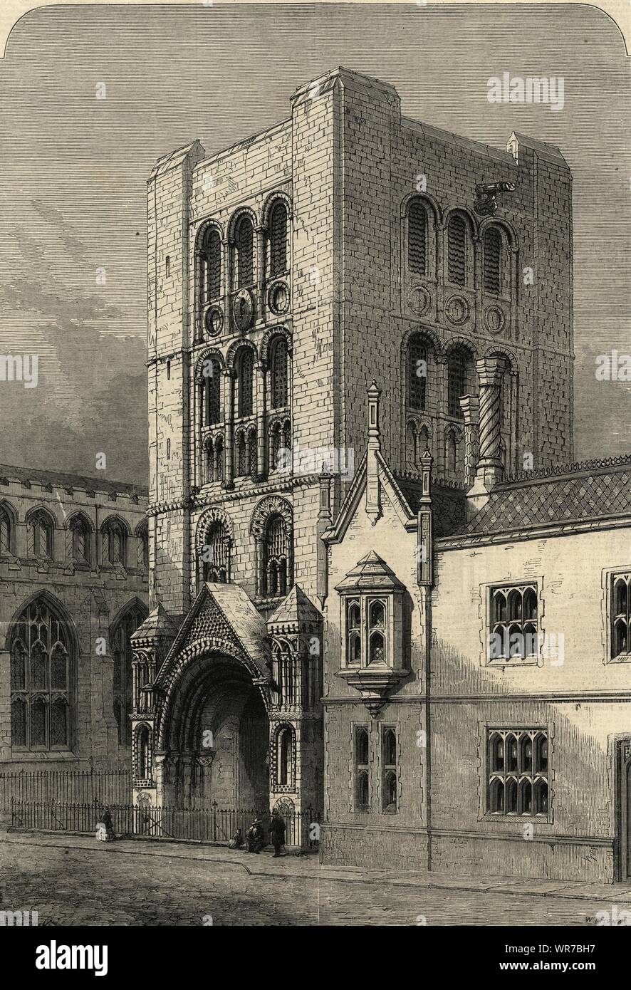 Der Normannische Turm, Bury St. Edmunds. Suffolk. Gebäude 1860 Antike ILN Seite Stockfoto