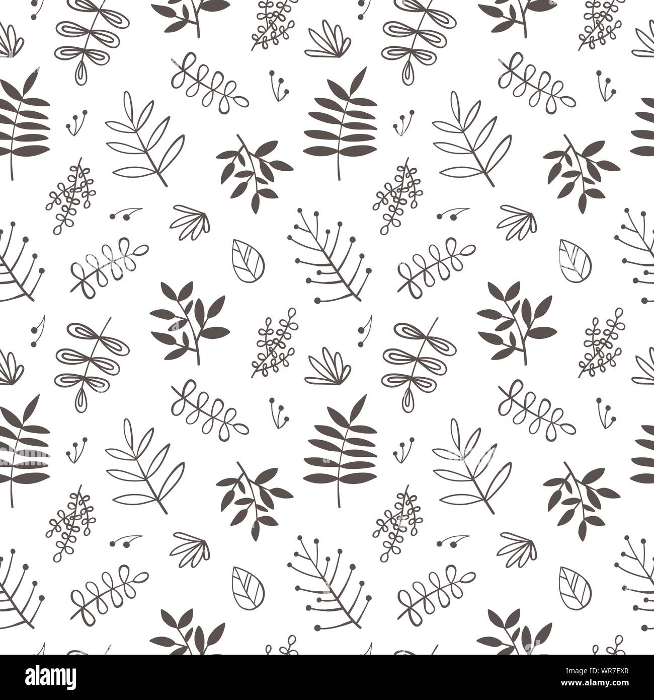 Eine nahtlose Muster von Cartoon handgezeichnete floralen Elementen und Blätter. Schwarz-weiß illustration für Kleidung, Wrapper, Geschenke, Textilien, Postkarten ein Stock Vektor