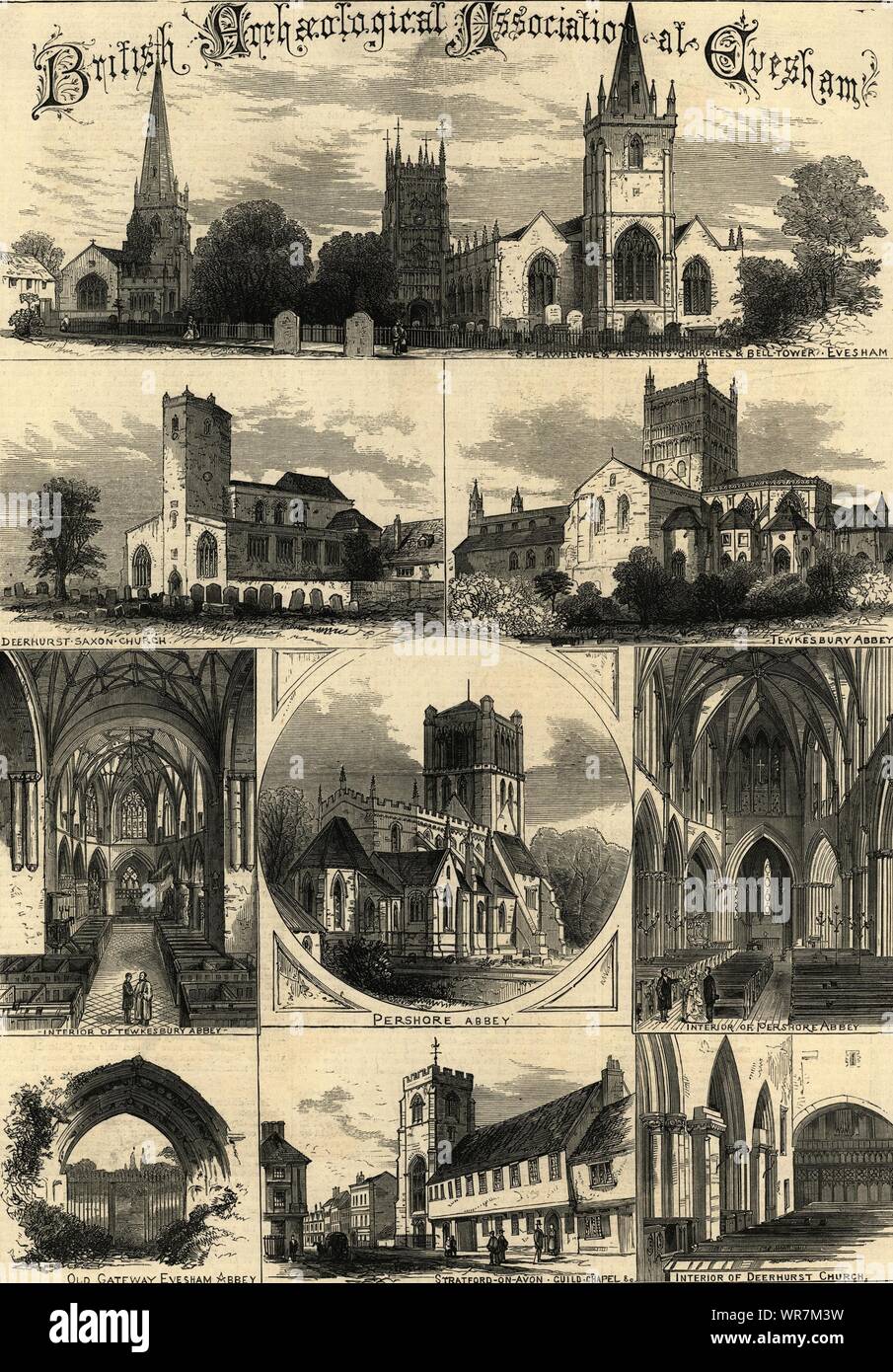Evesham Kirchen: St. Lawrence Allerheiligen Deerhurst Tewkesbury Ebeleben 1875 Stockfoto