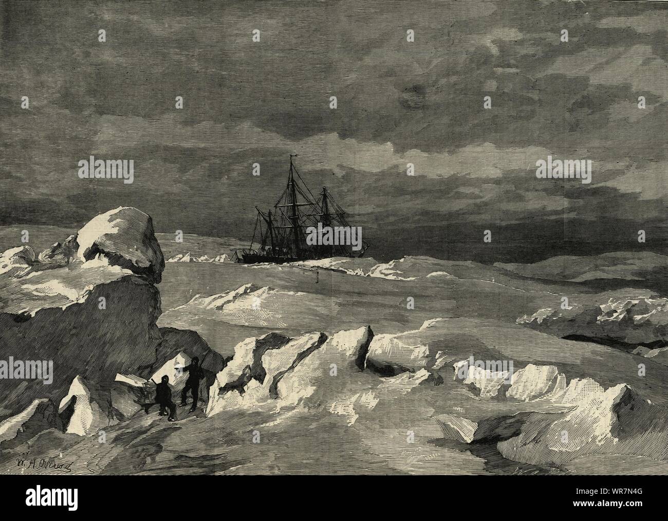 Nordpol Expedition: HMS Alert in ihr Winterquartier eingefroren. Arktis 1876 Stockfoto