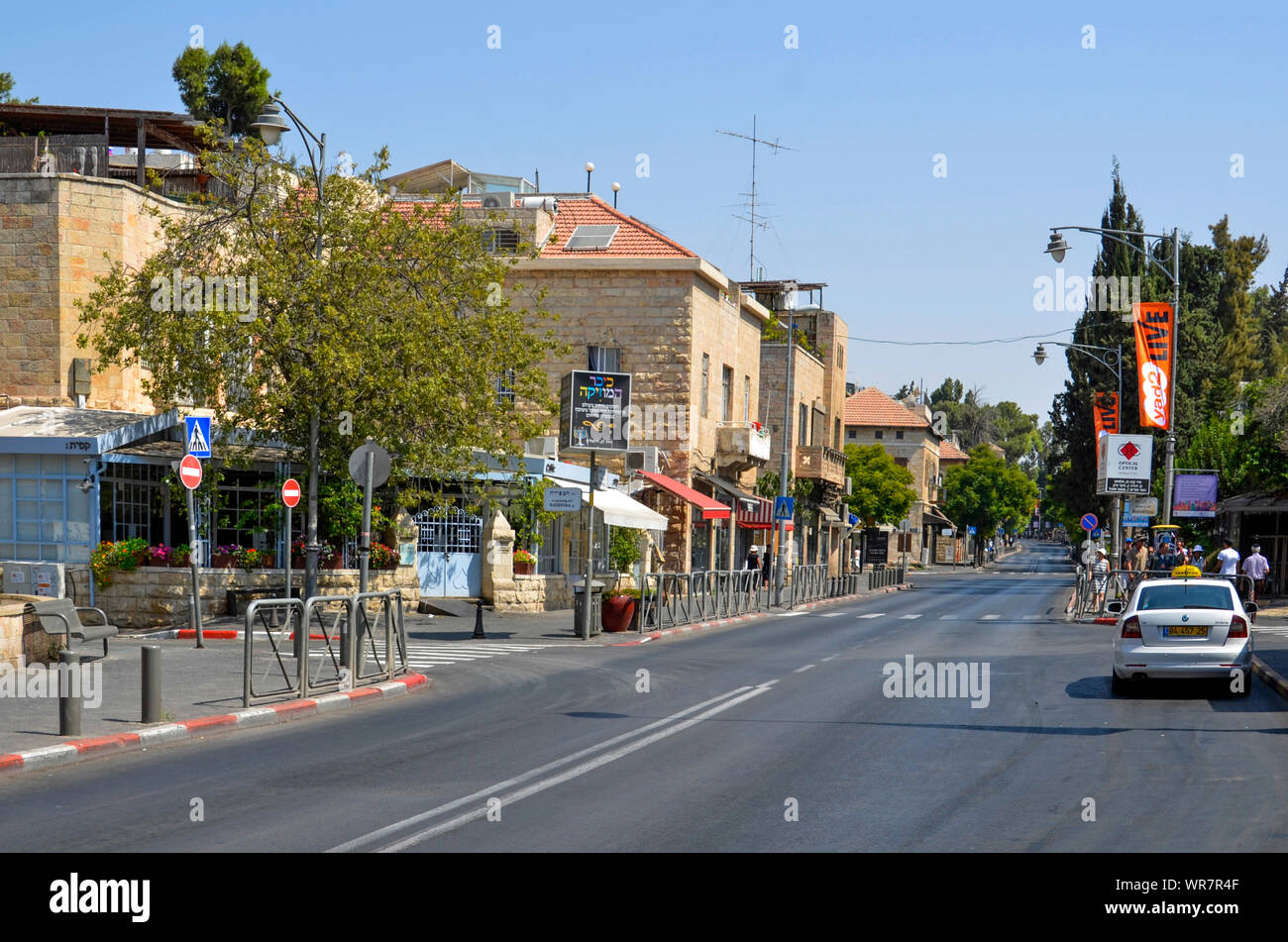 Emek Refaim Straße in der deutschen Kolonie Nachbarschaft, West Jerusalem, Israel Stockfoto