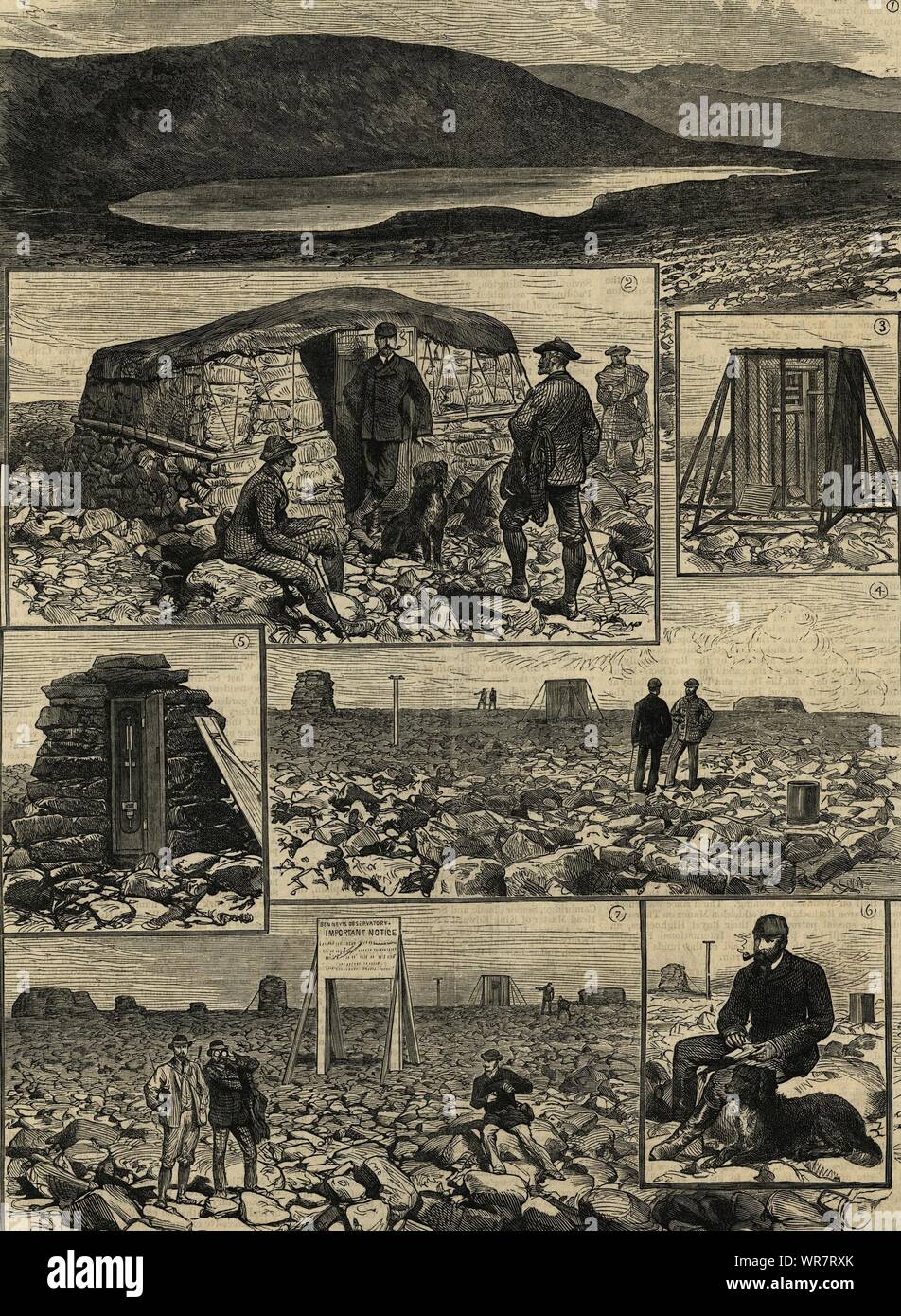Der Ben Nevis Gipfel Observatorium. See Hütte Thermometer Mess-station Wragge 1883 Stockfoto