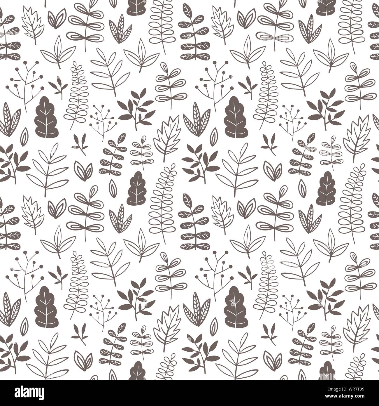 Eine nahtlose Muster von Cartoon handgezeichnete floralen Elementen und Blätter. Schwarz-weiß illustration für Kleidung, Verpackungen, Textilien, Postkarten und invit Stock Vektor