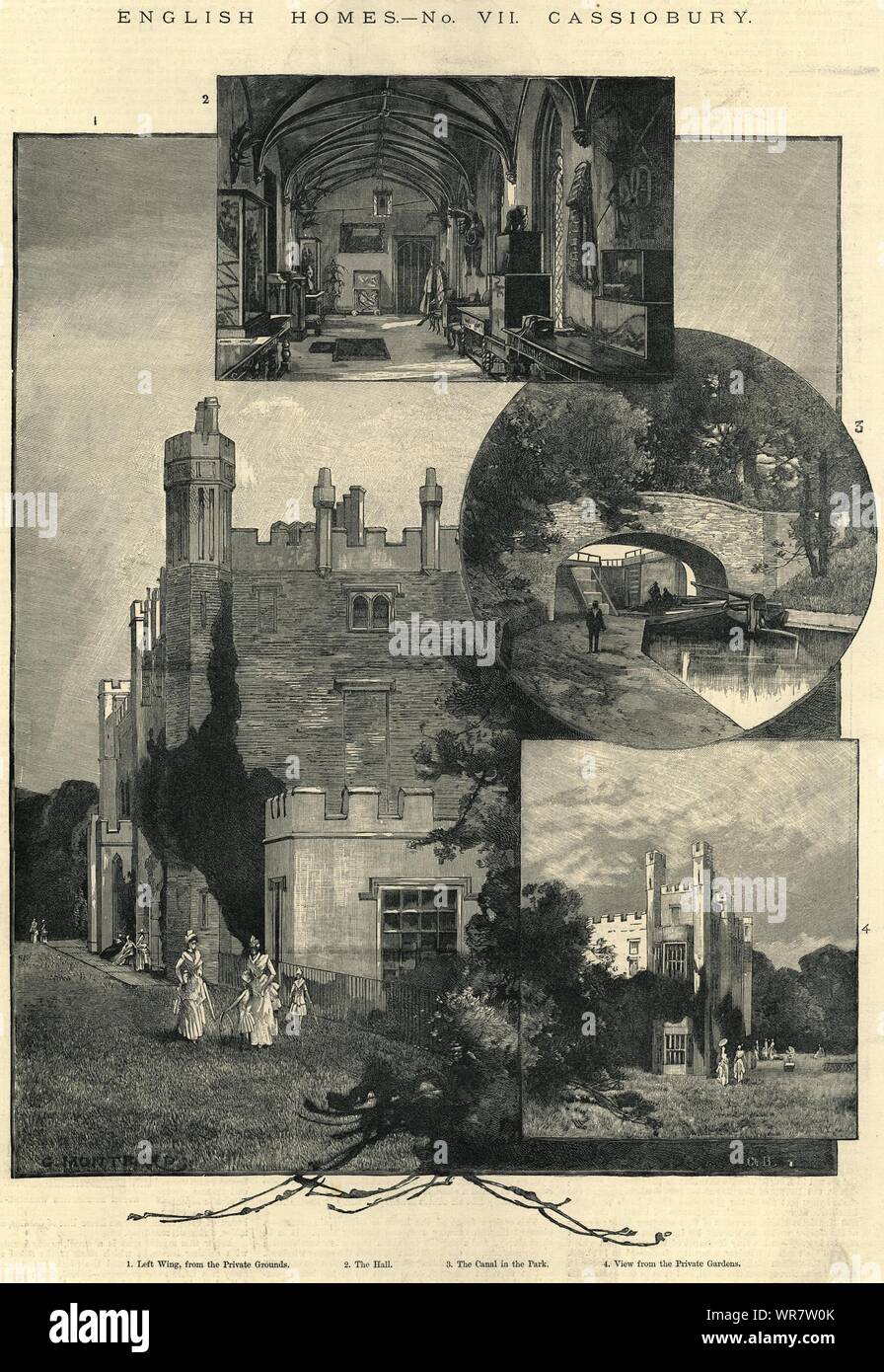 Cassiobury: linker Flügel. Halle. Kanal. Watford. Hertfordshire. Historische Häuser 1886 Stockfoto