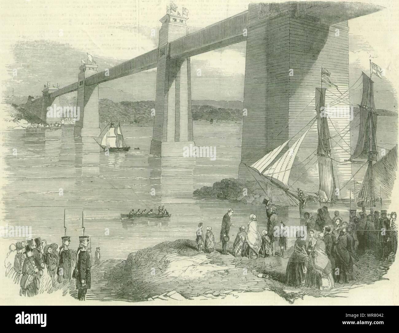 Königin Victoria. Britannia Tubular Bridge. Wales. Menai Strait. Anglesey 1852 Stockfoto