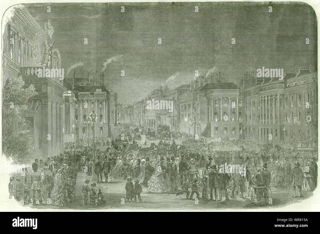 Krimkrieg. Frieden Illuminations - Waterloo-Place. London 1856 ILN volle Seite Stockfoto