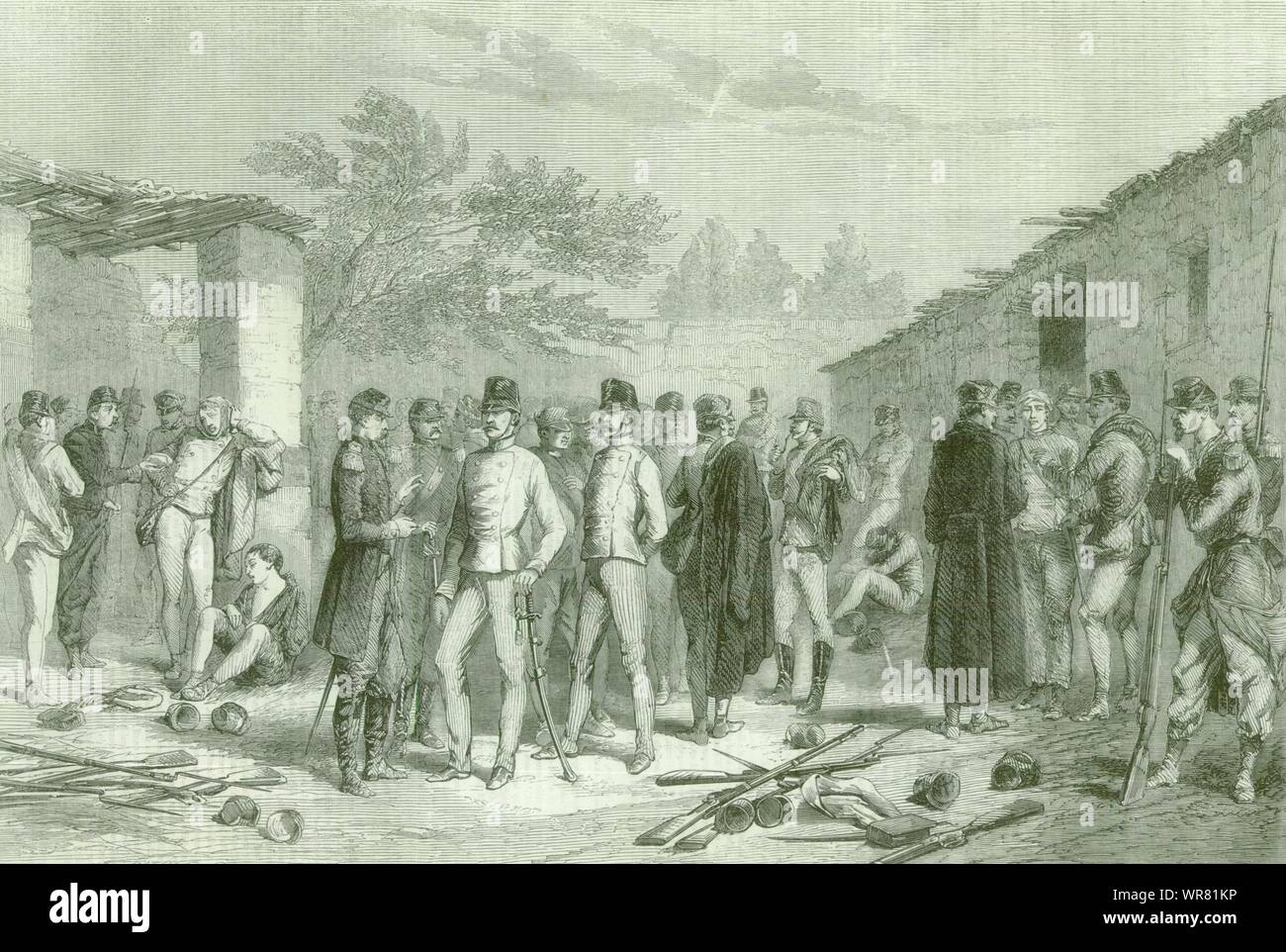 Österreichischen Gefangenen auf eine Farm an Medolo. 2. Italienische Unabhängigkeitskrieg 1859 Stockfoto