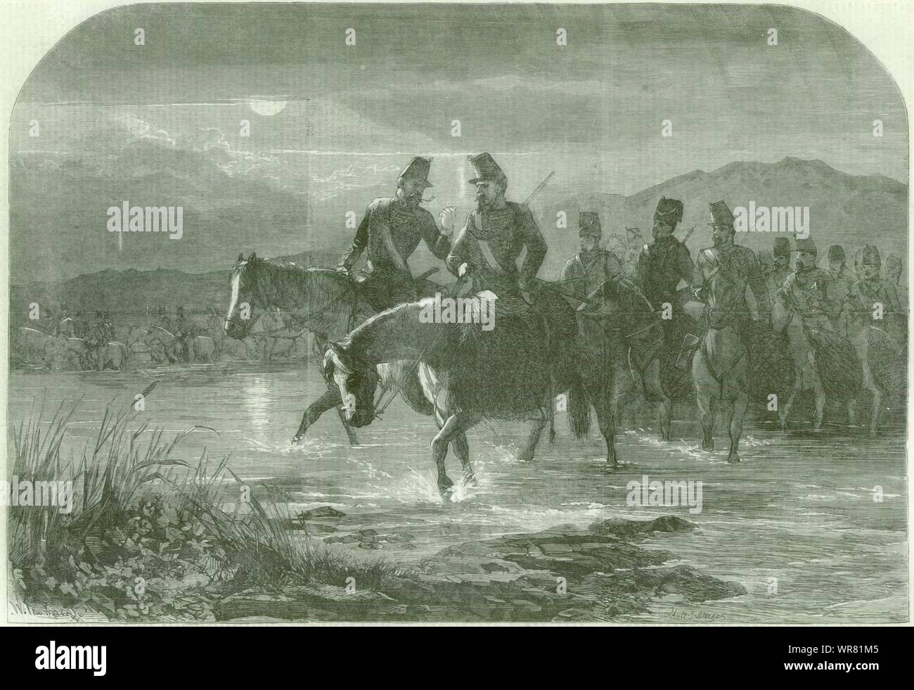 2. Italienische Unabhängigkeitskrieg. Französische Kavallerie Kreuzung Adda Nebenfluss 1859 Stockfoto