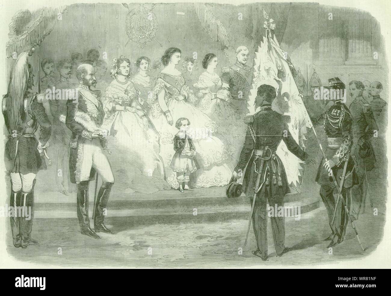 2. Italienische Unabhängigkeitskrieg. Empress-Regent Eugenie. Österreichische Fahne Magenta 1859 Stockfoto