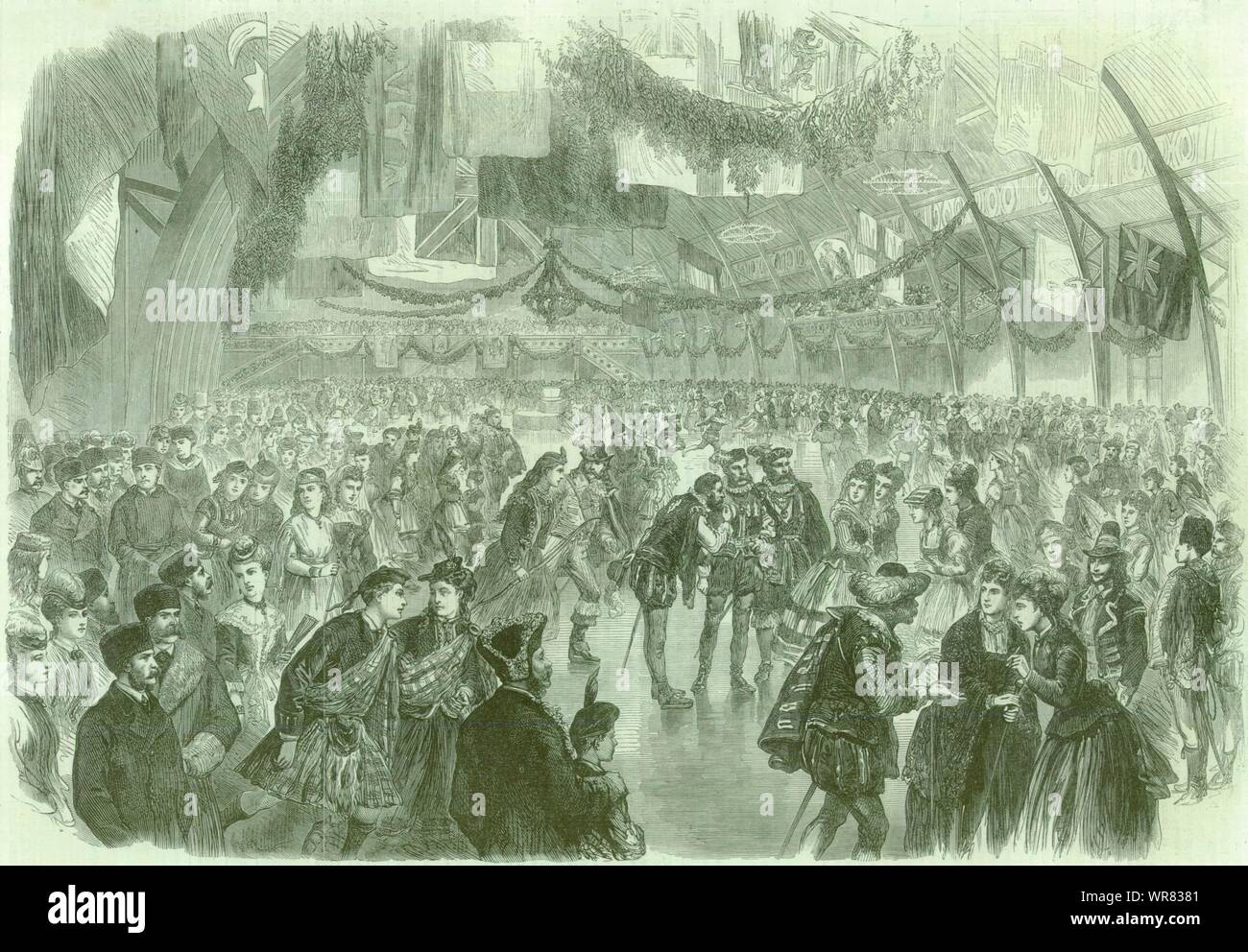 Maskenball am Skaten rang, Montreal. Quebec 1870 ILN volle Seite drucken Stockfoto
