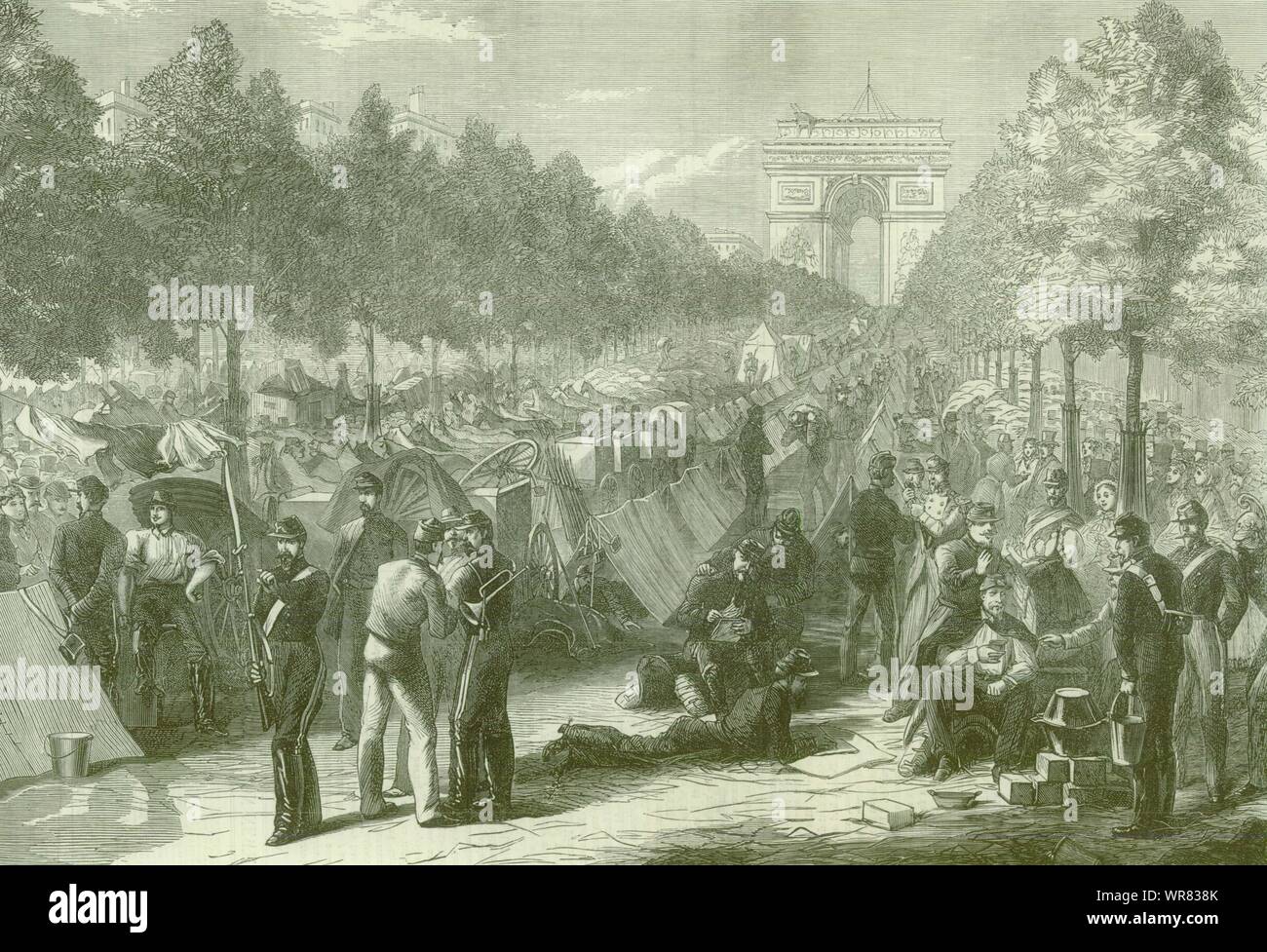 Deutsch-französischen Krieg: die Truppen im Champs Elysees, Paris 1870 lagerten sich Stockfoto