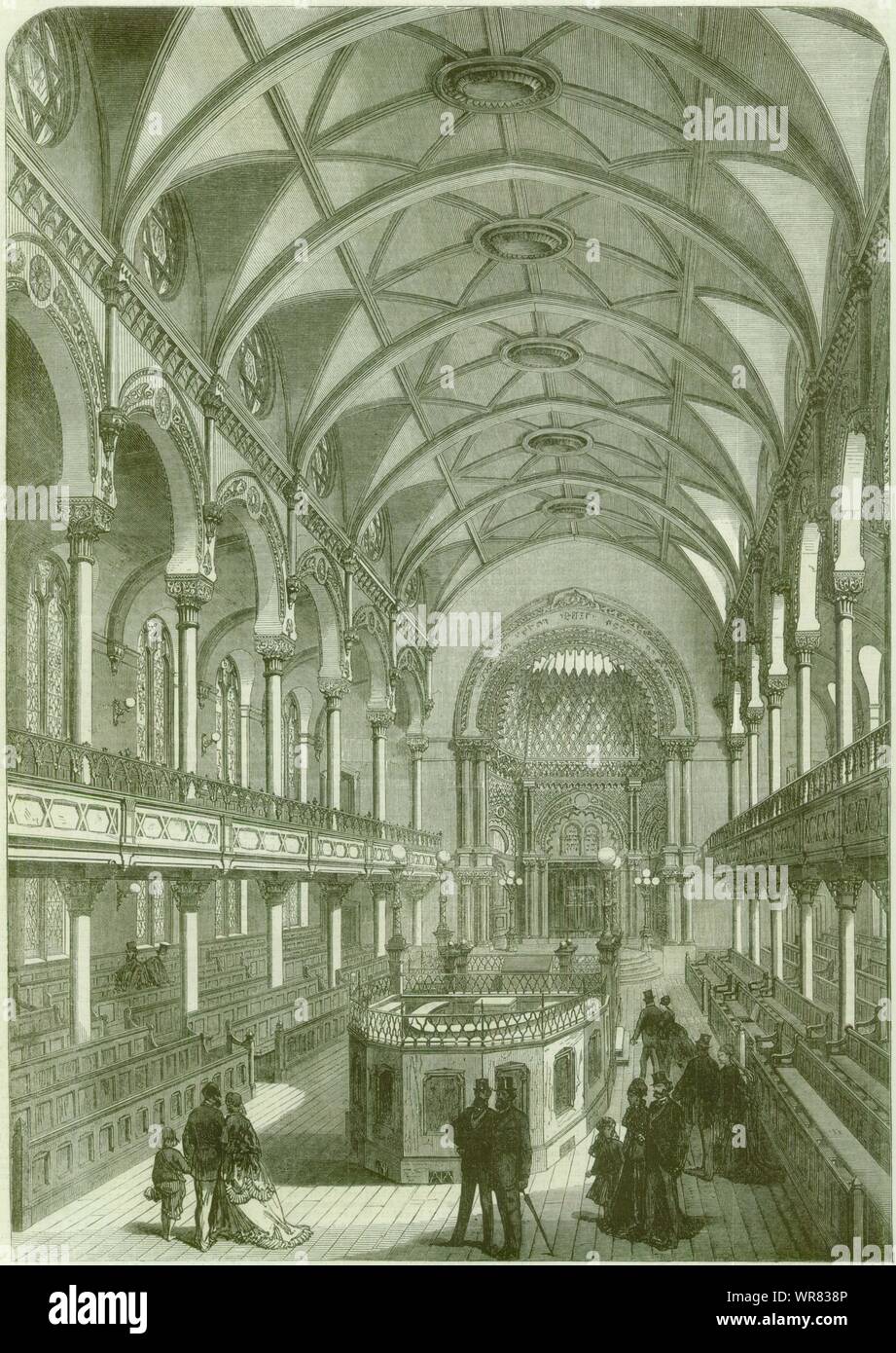 Die Zentrale jüdische Synagoge, Great Portland Street. London 1870 ILN volle Seite Stockfoto