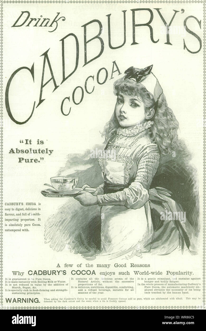 Cadbury's trinken Kakao" Es ist absolut rein". Anzeige. Essen 1889 ILN volle Seite Stockfoto