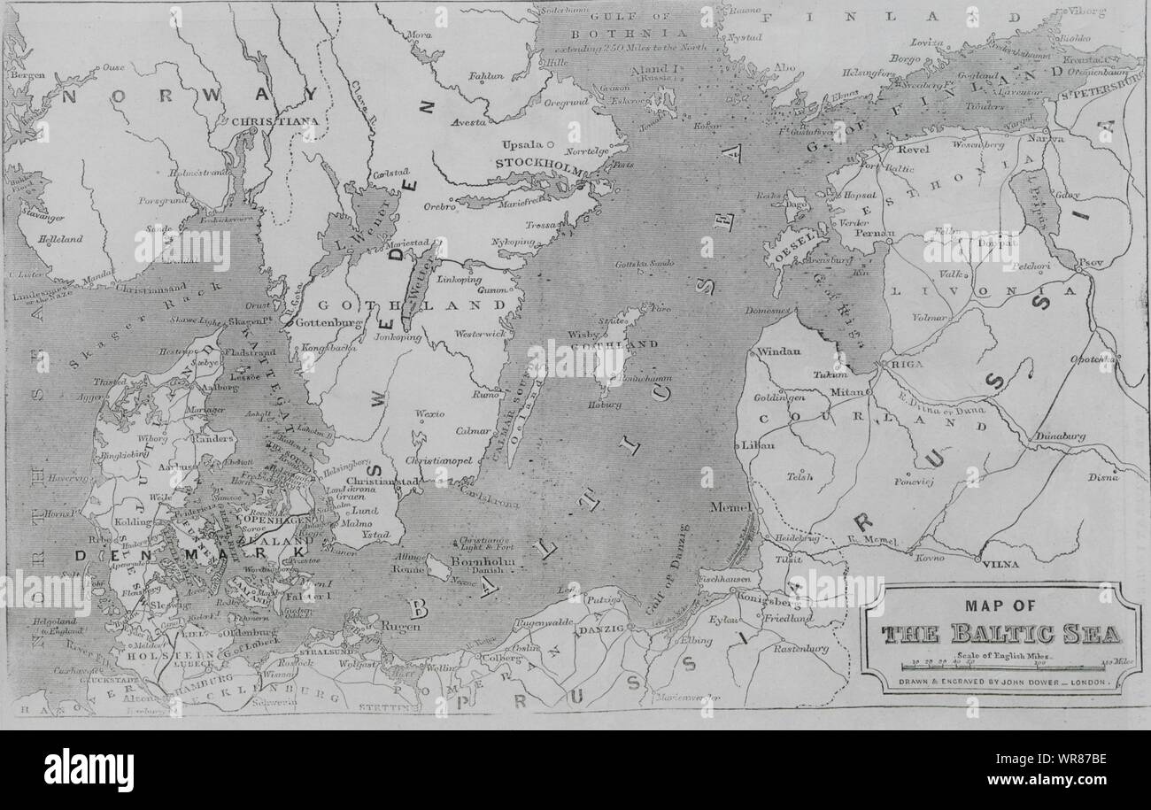 Karte von der Ostsee. Skandinavien 1854 Karte antiken ILN volle Seite drucken Stockfoto