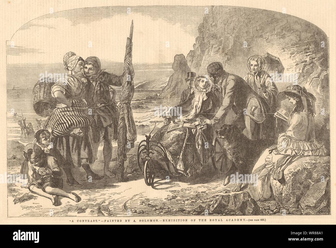 Ein Kontrast von A. Solomon. Die Gesellschaft. Bildende Kunst 1855 Antike ILN volle Seite drucken Stockfoto