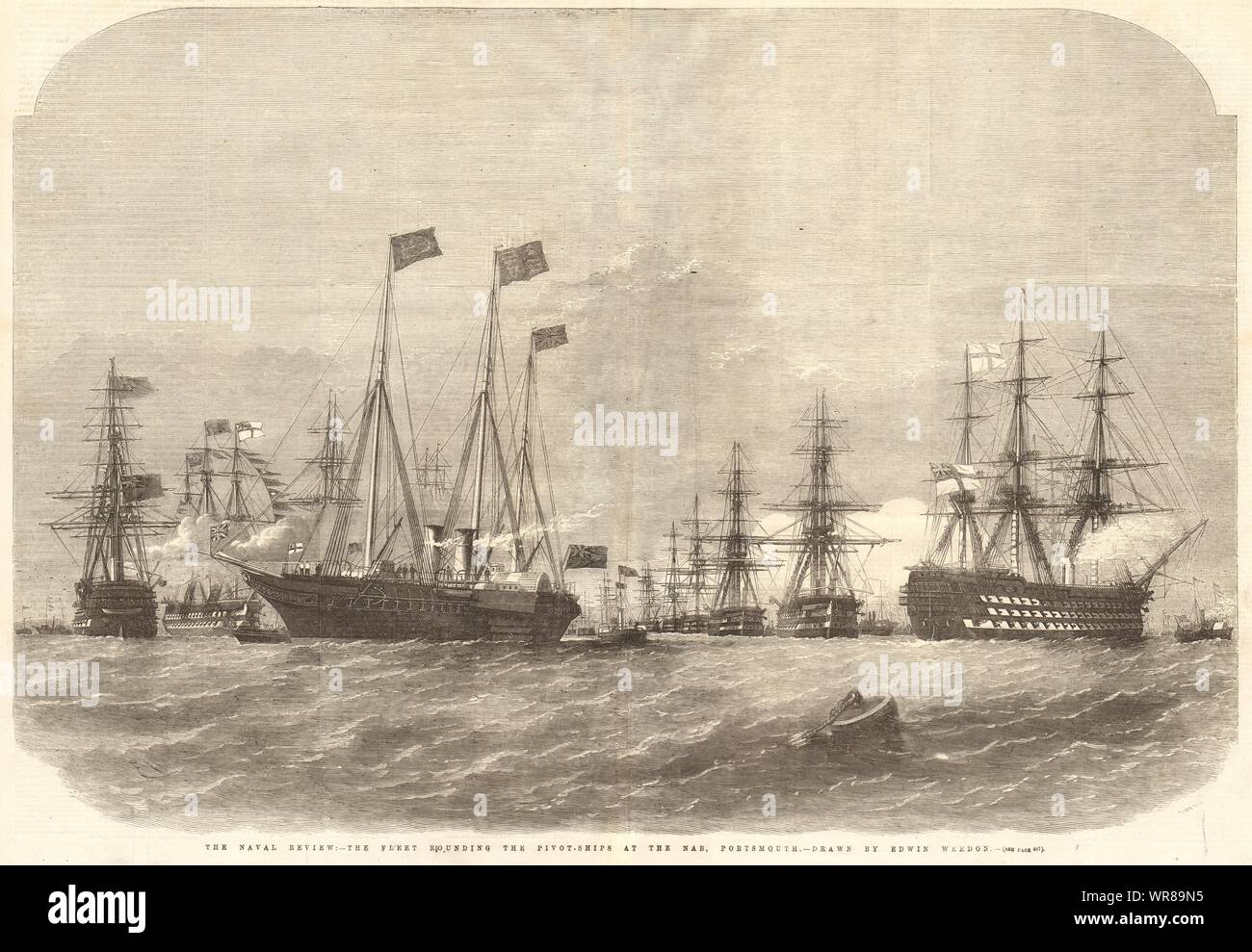 Die Naval Review: Die flotte Runden der Pivot-Schiffe auf der Nab, Portsmouth 1856 Stockfoto