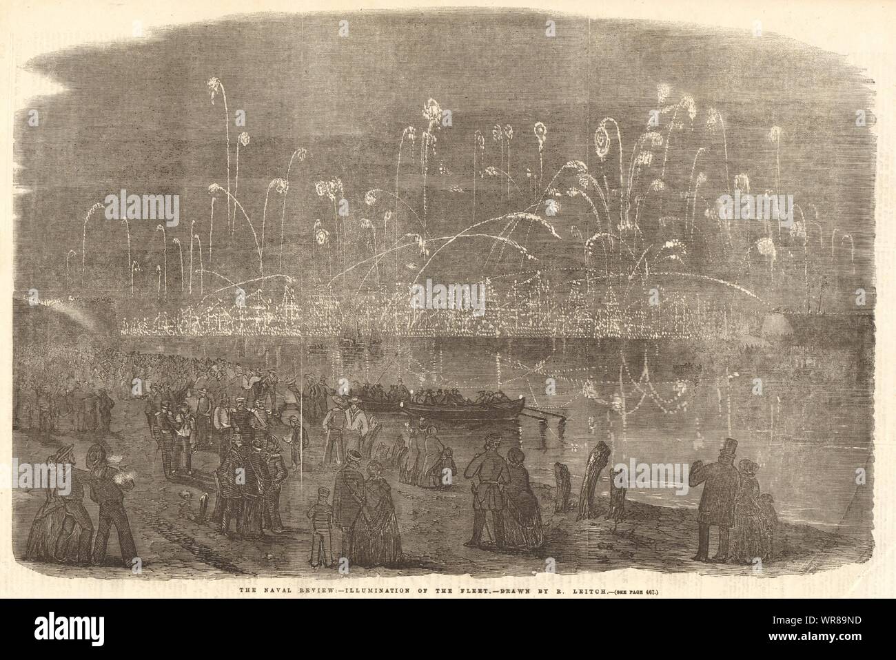 Die Naval Review - Aufleuchten der Flotte. Portsmouth. Schiffe 1856 ILN drucken Stockfoto