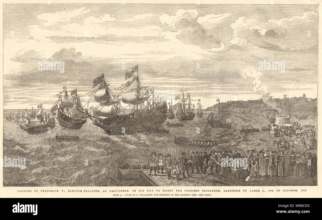 Friedrich V. Landung in Gravesend zu Mi die Prinzessin Elizabeth 1612. 1858 Willaertts Stockfoto