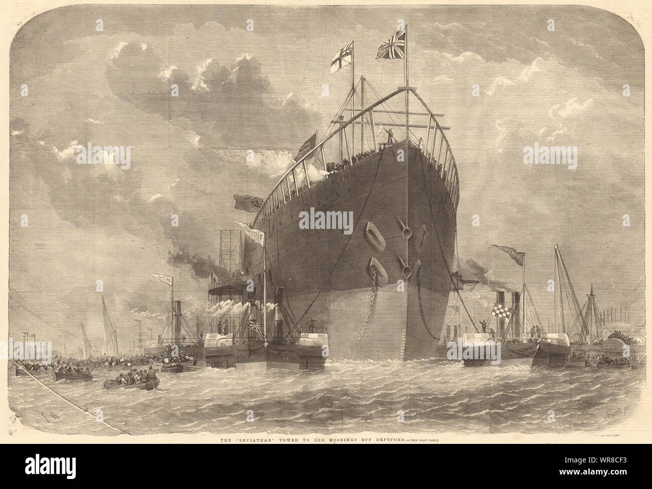 Die 'Leviathan' abgeschleppt zu ihrem Liegeplatz aus Deptford. London. Schiffe, 1858 Stockfoto