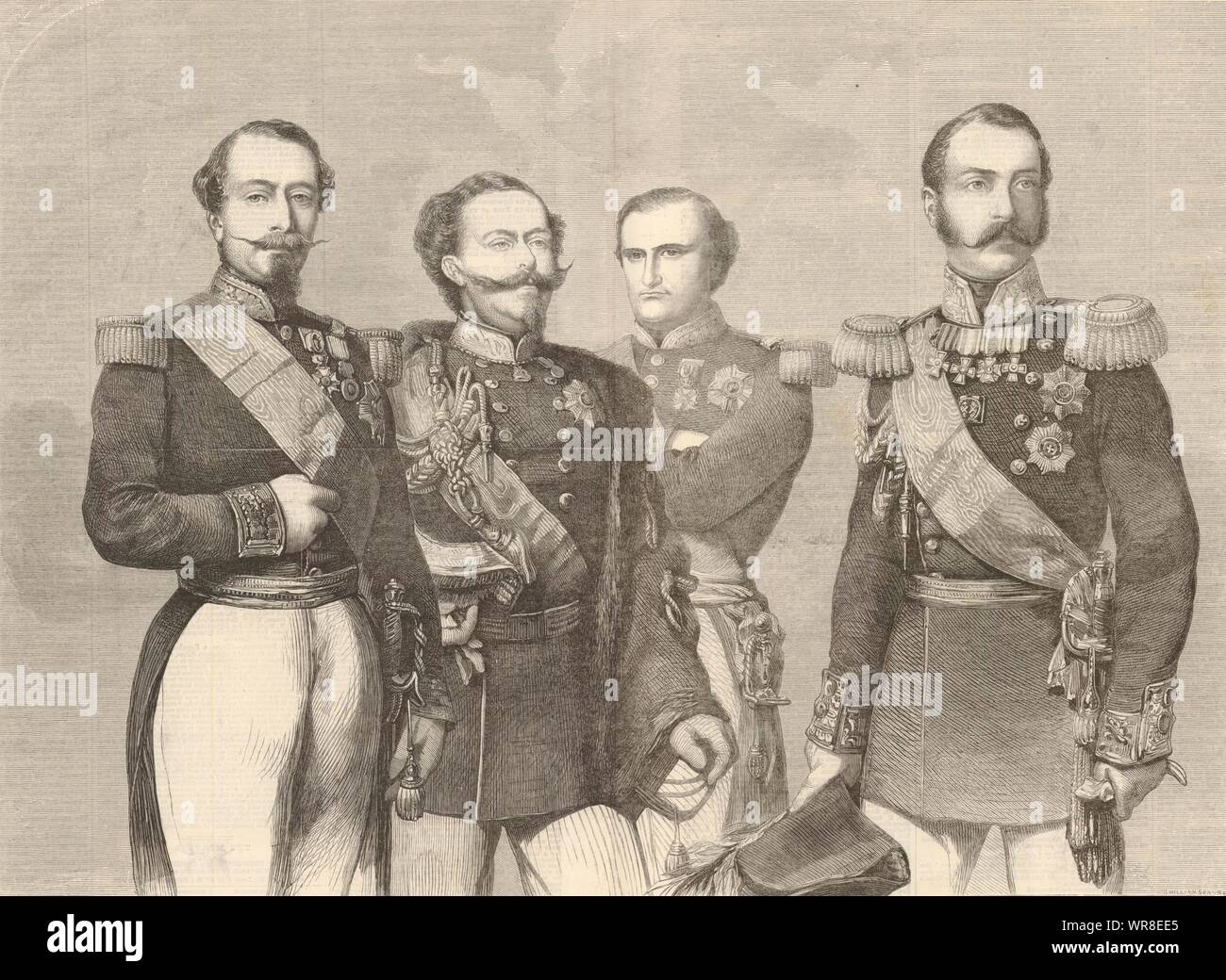 Französische Kaiser, König von Sardinien, Prinz Napoleon, Kaiser von Russland 1859 Stockfoto