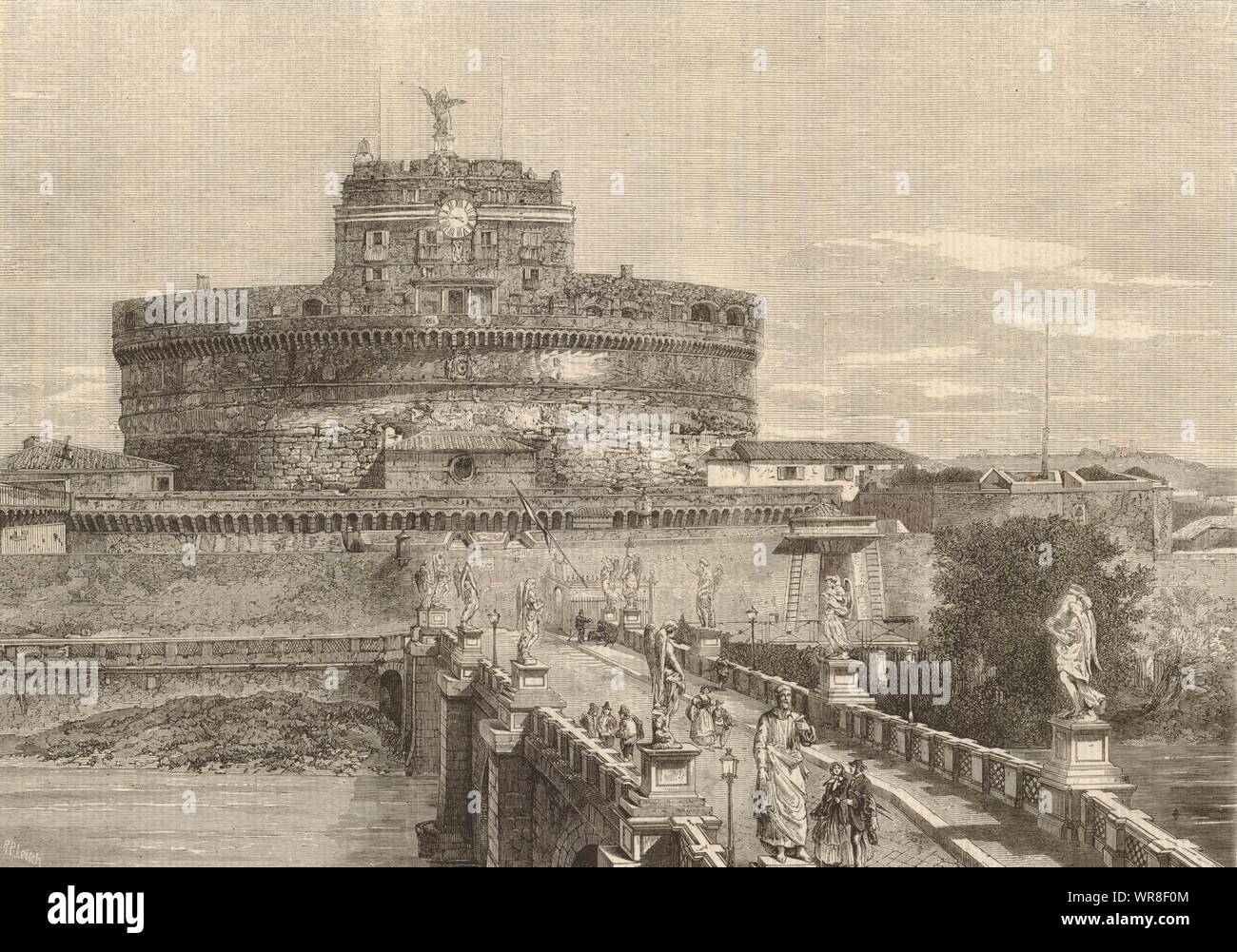 Das Schloss und die Brücke von St. Angelo in Rom. Castel Sant'Angelo 1859 ILN drucken Stockfoto