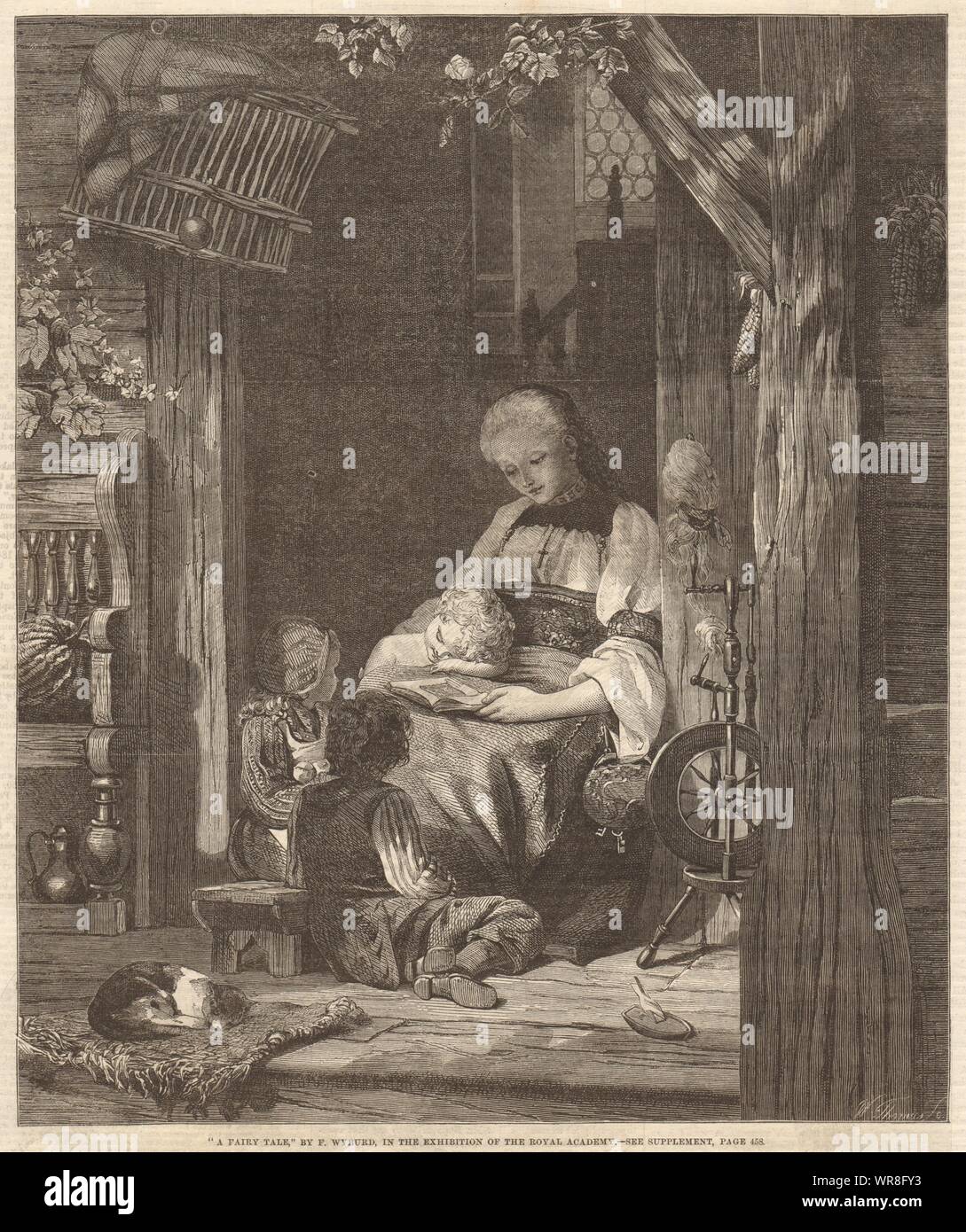 "Ein Märchen" von F. Wyburd. Familie. Bildende Kunst 1860 Antike ILN volle Seite drucken Stockfoto
