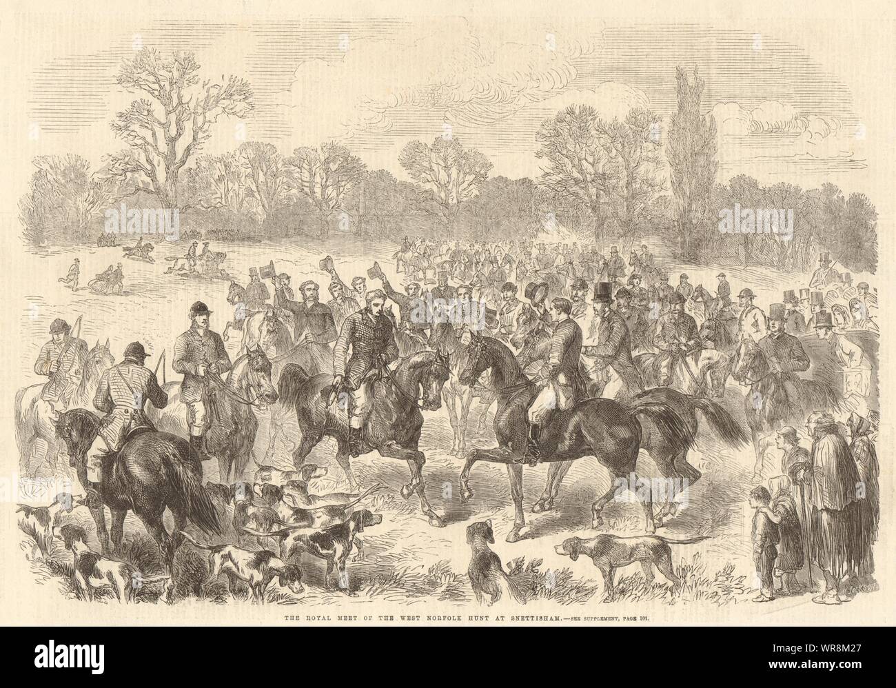 Die königlichen Treffen der West Norfolk Jagen in der Braunton. Jagd 1863 ILN drucken Stockfoto