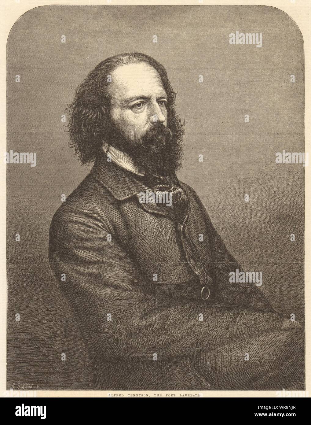 Alfred Tennyson, der Poet Laureate. England 1864 Antike ILN volle Seite drucken Stockfoto