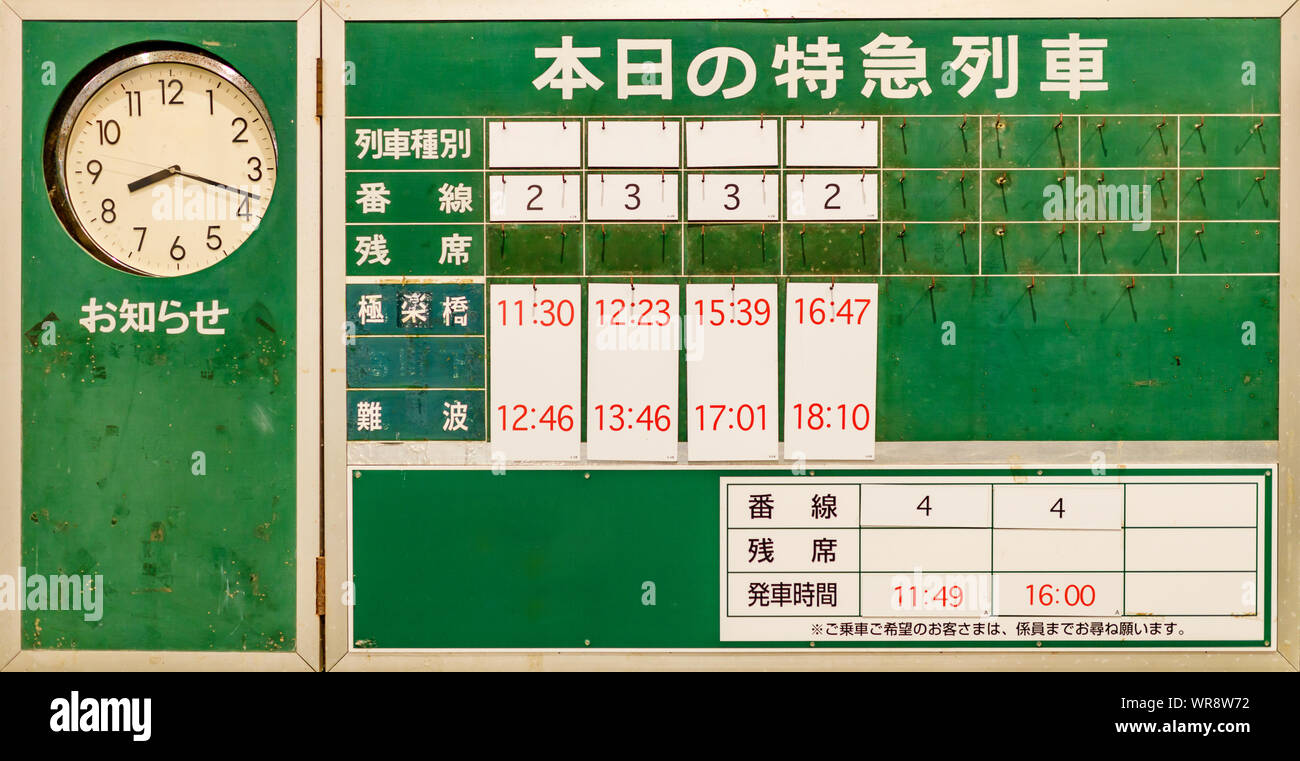 Alten Zug der Zug Typ, Plattformen und Ankunft Timings für die ausdrückliche, eingeschränkte Züge im Bahnhof. Stockfoto