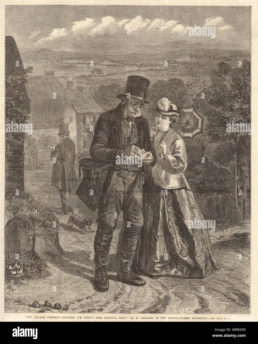 "Das Dorf Postbote: "Ich fürchte, dieser Morgen, Miss''. W. Hemsley 1867 Stockfoto