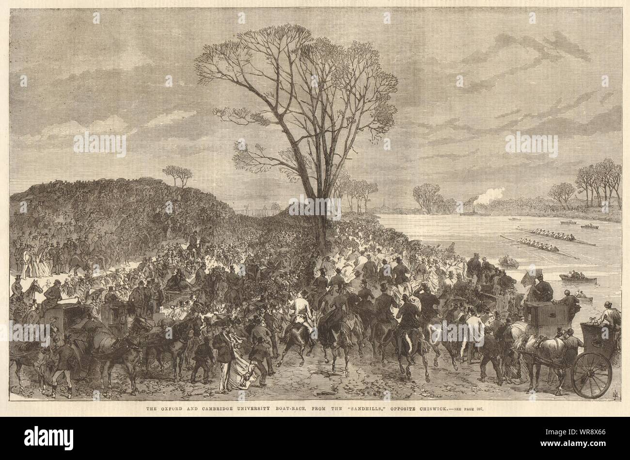 Die Oxford & Cambridge University Boat-race, vom gegenüberliegenden Chiswick. Rudern 1867 Stockfoto