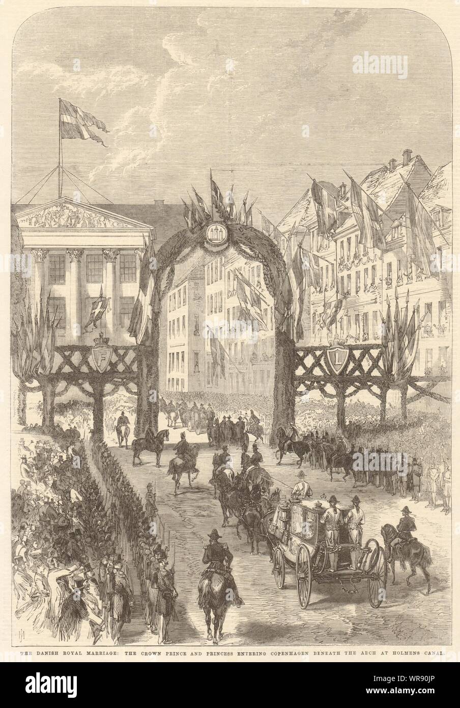 Dänische Königliche Hochzeit: paar Kopenhagen eingeben. Holmens Kanal arch 1869 Stockfoto