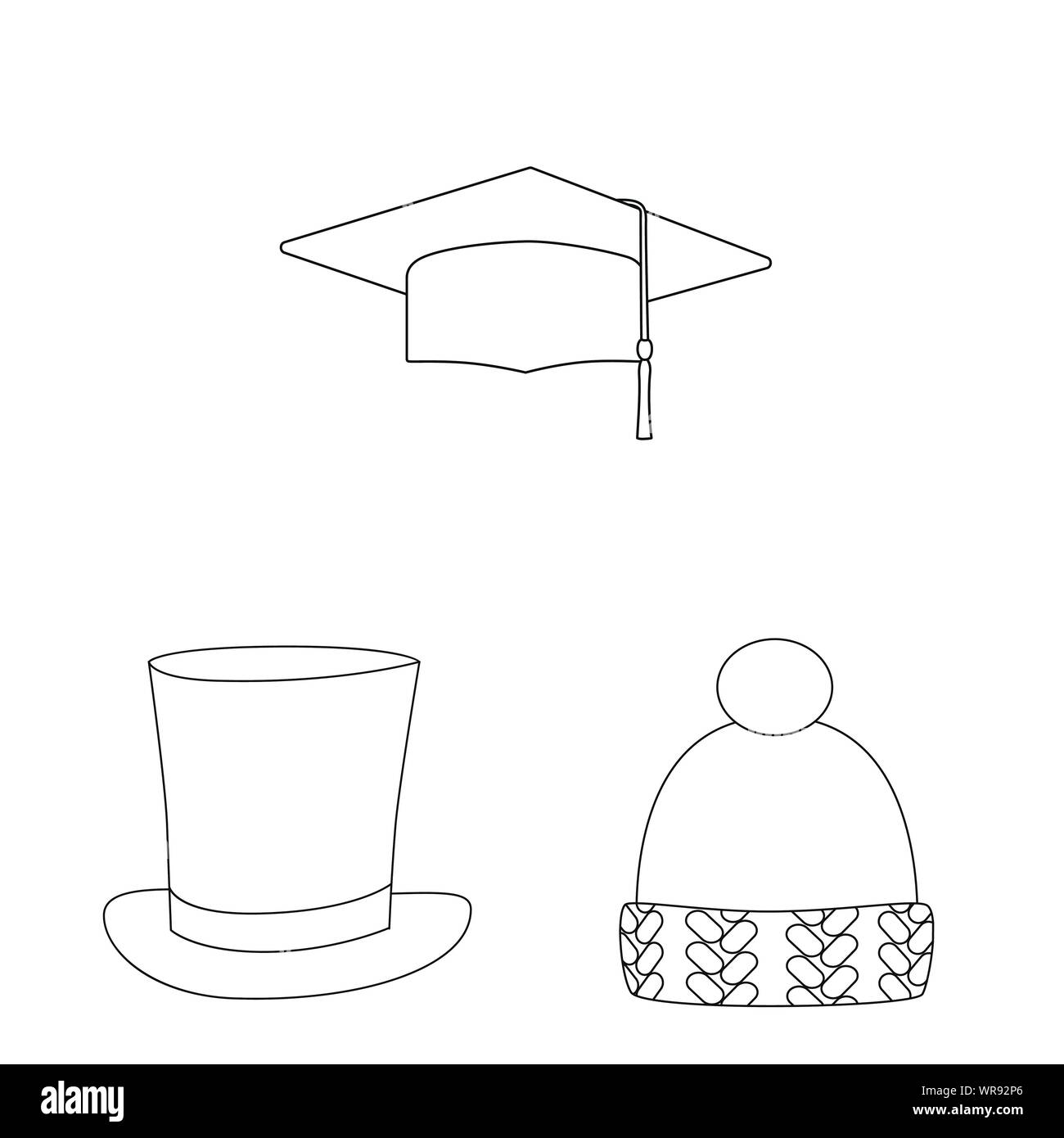 Isoliertes Objekt von Kopfbedeckungen und napper Logo. Satz von Kopfbedeckungen und Helm Lager Symbol für das Web. Stock Vektor